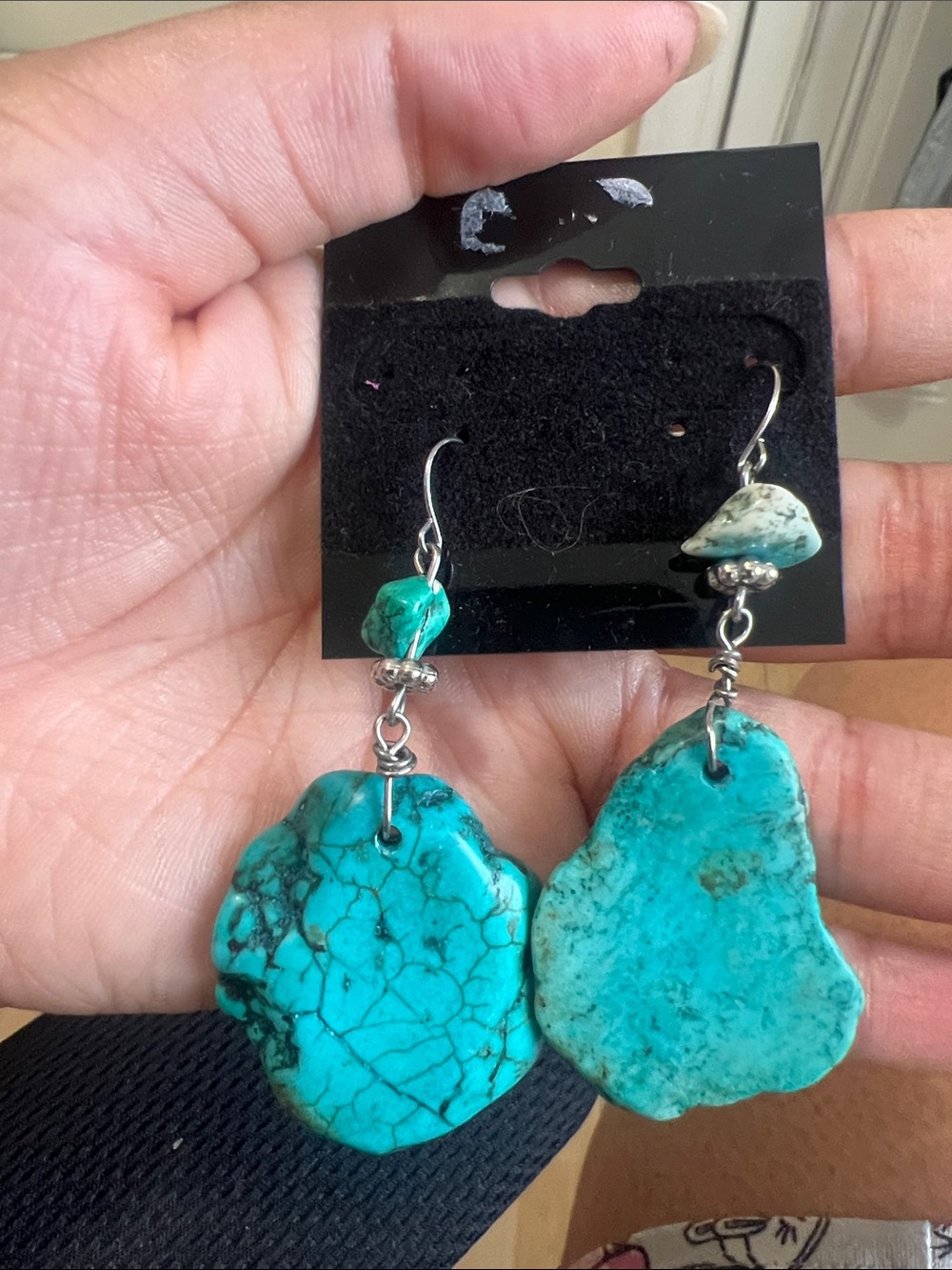 Turquoise Stone Drop Earrings - Blue Green Natural Stone Dangle
